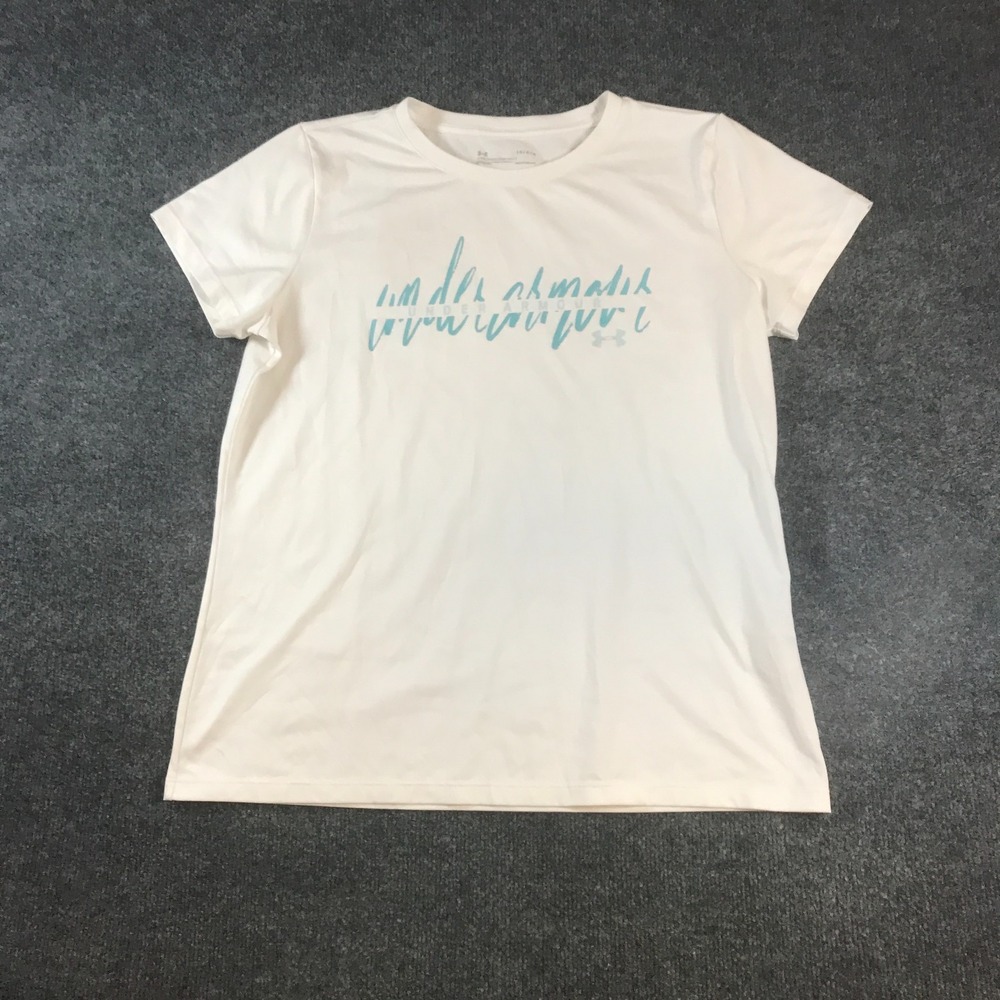 Under Armour Heatgear Athletic T-Shirt Womens Large White Logo Training Workout